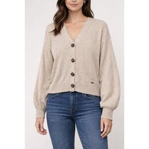 Hollister Womens V Neck Button Front Cardigan Sweater Size S Beige Minimalist